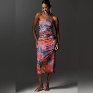 BY ANTHROPOLOGIE The Soleil Slim Strapless Ruched Mesh Dress MEDIUM NWT